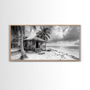 Tropical Hut, Palm Tree Scene, Island Escape Photo, Framed Canvas Print, Beach House Wall Art, Rustic Boho Coastal Decor, Nature Scene