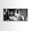 Porch Shadows Light, Rustic Patio, Black and White Decor, Farmhouse Entryway, Framed Canvas Print, Country Kitchen Wall Art, Bedroom Wall Art