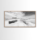 Snowy Coastal Boat, Rustic Winter Landscape, Farmhouse Wall Art, Neutral Tones, Canvas Print, Entryway or Fall Seasonal Decor