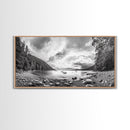 Forest Lake Serenity, Monochrome Nature, Tranquil Landscape, Canvas Print, Lodge Wall Art, Minimalist Cabin Decor, Black White