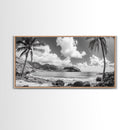 Tropical Beach View, Palm Tree Paradise, Black and White Island, Coastal Wall Decor, Canvas Print, Boho Living Room Art, Office Wall Art