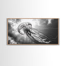 Jellyfish In Light, Ocean Life Art, Monochrome Sea Creature, Canvas Print, Coastal Bathroom Wall Art, Marine Modern Decor, Office Wall Art