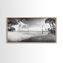 Volleyball Net, Coastal Leisure Scene, Bright Beach Vibe, Framed Canvas Print, Game Room Wall Art, Sporty Summer Beach Style