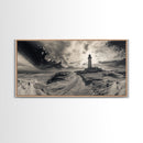 Lighthouse Path, Stormy Beach, Moody Coastline, Wall Decor, Framed Canvas Print, Coastal Wall Art, Rustic Bathroom, Nautical Style Print