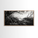 Stormy Shore, Erosion Roots, Driftwood Beach, Nature Drama, Framed Canvas Print, Moody Wall Art, Fall Living Room Decor, Dark Rustic Style