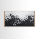 Ocean Texture, Crashing Waves, Abstract Sea, Monochrome Motion, Framed Canvas Print, Coastal Wall Art, Bathroom Minimalist Decor