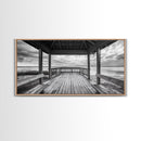 Gazebo By Water, Serene Lake View, Rustic Deck Canvas Print, Minimalist Landscape Wall Art, Neutral Bedroom, Tranquil Home Decor