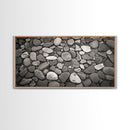 River Stones, Zen Rock Pattern, Natural Earth Tones, Minimal Decor, Framed Canvas Print, Modern Bathroom Spa Wall Art, Living Room Wall Art