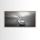 Ocean Pelican, Peaceful Bird Portrait, Coastal Wildlife Art, Framed Canvas Print, Minimalist Entryway or Beach House Wall Art