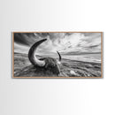 Highland Bull, Ocean Cliff, Coastal Wildlife, Nature Scene, Framed Canvas Print, Rustic Wall Decor, Farmhouse Wall Art, Cabin Aesthetic