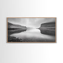 Misty Fjord Reflection, Calm Water Scene, Nordic Landscape, Peaceful Wall Decor, Canvas Print, Office Wall Art, Minimalist Mountains