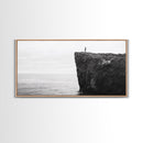 Ocean Cliff, Brave Explorer, Minimal Landscape, Adventure Wall Art, Framed Canvas Print, Modern Home Decor, Inspirational Office Art