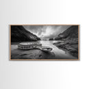 Ocean Snake Landscape, Coastal Creature Scene, Black and White Reptile, Framed Canvas Print, Moody Art, Bedroom or Den Decor