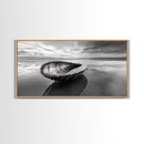 Seashell Shore Still, Ocean Reflection Calm, Beach Shell Close-Up, Framed Canvas Print, Coastal Minimalism, Bathroom Wall Art