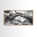 Natural Rock Arch, Seaside Cliff View, Desert Coastal Window, Framed Canvas Print, Boho Earth Tones, Living Room Wall Decor