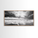 Stormy Sea, Ocean Waves, Monochrome Seascape, Dramatic Beach View, Framed Canvas Print, Nautical Wall Art, Bathroom Coastal Decor