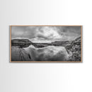 Reflected Cliffs, Stormy Sky, Coastal View, Dramatic Landscape, Canvas Print, minimalist art, office decor, moody black and white wall art