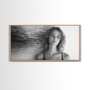 Ocean Texture, Abstract Waves, Modern Female, Artistic Portrait, Canvas Print, fashion wall art, glam room decor, minimal black white