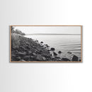Shoreline Rocks, Quiet Water, Still Landscape, Coastal Photography, Canvas Print, Minimalist Office Art, Calm Nature Scene