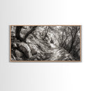 Woodland Trail, Autumn Path, Tree Tunnel, Rustic Outdoor Vibe, Framed Canvas Print, Entryway Nature Art, Moody Forest Decor
