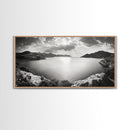 Ocean Sunset View, Mountain Coast Landscape, Black and White Art, Canvas Print, Minimalist Decor, Living Room Wall Art, Tranquil Home Style