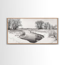 Frozen Stream Scene, Bare Trees Landscape, Black and White Nature Decor, Canvas Print, Winter Wall Art, Neutral Bedroom Accent