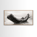 Coastal Shipwreck, Moody Beach, Driftwood Aesthetic, Minimalist Seascape, Canvas Print, Nautical Wall Art, Bathroom Decor, Ocean Art