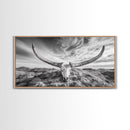 Longhorn Skull, Western Skull, Cowboy Decor, Rustic Ranch Style, Framed Canvas Print, Farmhouse Wall Art, Living Room Statement Piece