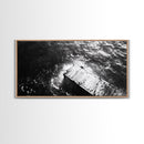 Weathered Dock, Water Reflections, Ocean Edge, Moody Texture, Framed Canvas Print, masculine office decor, minimalist lakehouse art