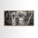 Trail Marker, Wooded Path, Rustic Forest, Natural Journey, Framed Canvas Print, farmhouse decor, nature lover gift, Autumn entryway art