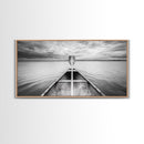 Canoe Lake, Adventure Paddle, Calm Waters, Cloudy Sky, Framed Canvas Print, Minimalist Art, Office Wall Decor, Nature Lover Style