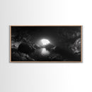 Sea Cave, Dark Ocean Cave, Natural Light Glow, Framed Canvas Print, Moody Nature Art, Living Room Wall Art, Monochrome Coastal Print