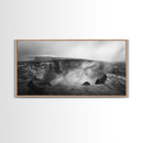 Volcanic Crater, Smoky Earth, Epic Landscape, Framed Canvas Print, Dramatic Nature Art, Study Room Decor, Moody Monochrome Photography