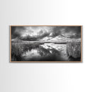Stormy Marsh, Cloudy Sky, River Reflection, Framed Canvas Print, Nature Wall Art, Moody Landscape, Autumn Decor, Office Or Study Artwork