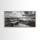 Lakeside Bench, Calm Waters, Sunset View, Canvas Print, Tranquil Nature Photography, Living Room Wall Art, Serene Outdoor Fall Landscape