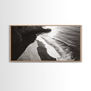 Shoreline Light, Coastal Waves, Cliff Shadow, Beach Edge, Framed Canvas Print, Ocean Minimalist Art, Bathroom Wall Decor