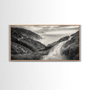 Cliffside Trail Path, Coastal Hiking Print, Rugged Ocean View, Nature Adventure Wall Art, Rustic Modern Decor, Framed Canvas Print