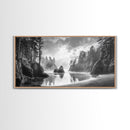Forest Coast, Secluded Beach, Ocean Rocks, Misty Trees, Framed Canvas Print, Nature Wall Art, Living Room Decor, Moody Landscape