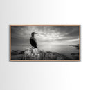 Sea Bird, Rocky Shore, Stormy Horizon, Coastal Watcher, Canvas Print, Nature Photography Art, Bedroom Decor, Ocean Wildlife