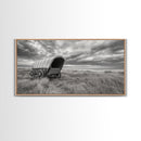 Prairie Wagon, Coastal Grass, Covered Cart, Western Landscape, Framed Canvas Print, Rustic Fall Art, Living Room Wall Decor