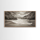 Secluded Beach Cove, Coastal Seascape, Sepia Landscape Art, Framed Canvas Print, Bathroom or Bedroom Wall Decor, Nature Inspired