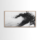 Abstract Wave, Black White, Modern Ink, Ocean Motion, Canvas Print, Minimalist Art, Office Wall Decor, Contemporary Coastal Style