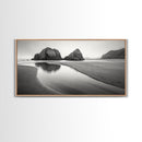 Seaside Rocks, Reflected Sky, Calm Ocean, Landscape Photography, Framed Canvas Print, Zen Wall Art, Modern Minimalist Decor, Modern Home Decor