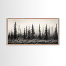 Misty Pines, Evergreen Forest, Morning Fog, Monochrome Nature, Canvas Print, Fall Entryway Wall Art, Woodland Boho Home Decor