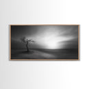 Lonely Tree, Dramatic Desert, Emotional Landscape, Framed Canvas Print, Bedroom Wall Art, Black White Decor, Surreal Art Vibes