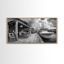 Dockside Market, Nautical Vibes, Fishing Village, Framed Canvas Print, Coastal Kitchen Art, Rustic Decor, Oceanfront Life Scene