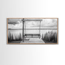 Rustic Lake Swing, Tranquil Nature Scene, Porch Art, Landscape Photography, Framed Canvas Print, Country Decor, Living Room Wall Art