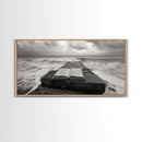 Ocean and Book, Moody Literary Print, Surreal Seascape Art, Framed Canvas Print, Library or Reading Nook Wall Decor, Dark Academia