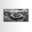River Bend Landscape, Mountain View Aerial, Nature Panorama Scene, Framed Canvas Print, Cabin Wall Art, Adventure Boho Art, Living Room Wall Art