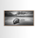 Beach Leaf Still, Autumn Nature Scene, Calm Ocean Shoreline, Canvas Print, Fall Bathroom Wall Art, Neutral Earth Tone Decor